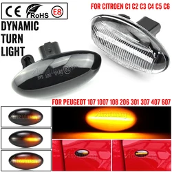 Dynamic LED Flashing Turn Signal Lamp Side Marker Lights For Peugeot 307 206 407 107 607 1007 Citroen C1 C2 C3 C5 C6 Indicator