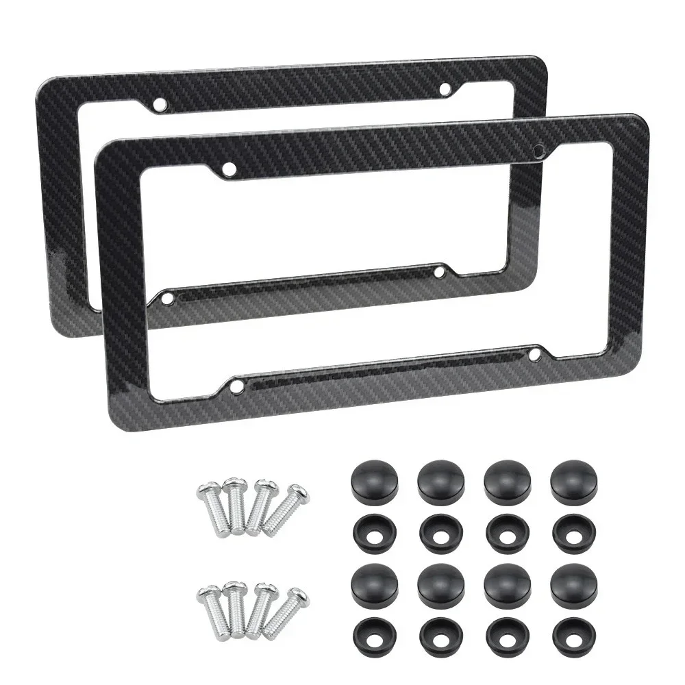 2 PC Carbon Fiber License Plate Frame-Black Plastic Front & Rear Car Tag Holder Cover For Men/ Women,With Mount Hardware,Screws