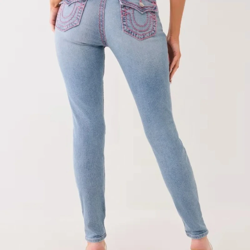 Sexy rétro bouddha brodé taille basse Jean femme jean slim à la mode Flare Jean décontracté pantalon lavé survêtement Denim pantalon