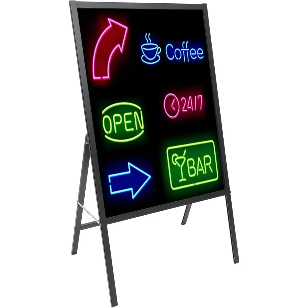 Standing LED Message Writing Board Illuminated Erasable Neon Effect Restaurant Menu Sign with 8 Fluorescent Makers Flashing Mode