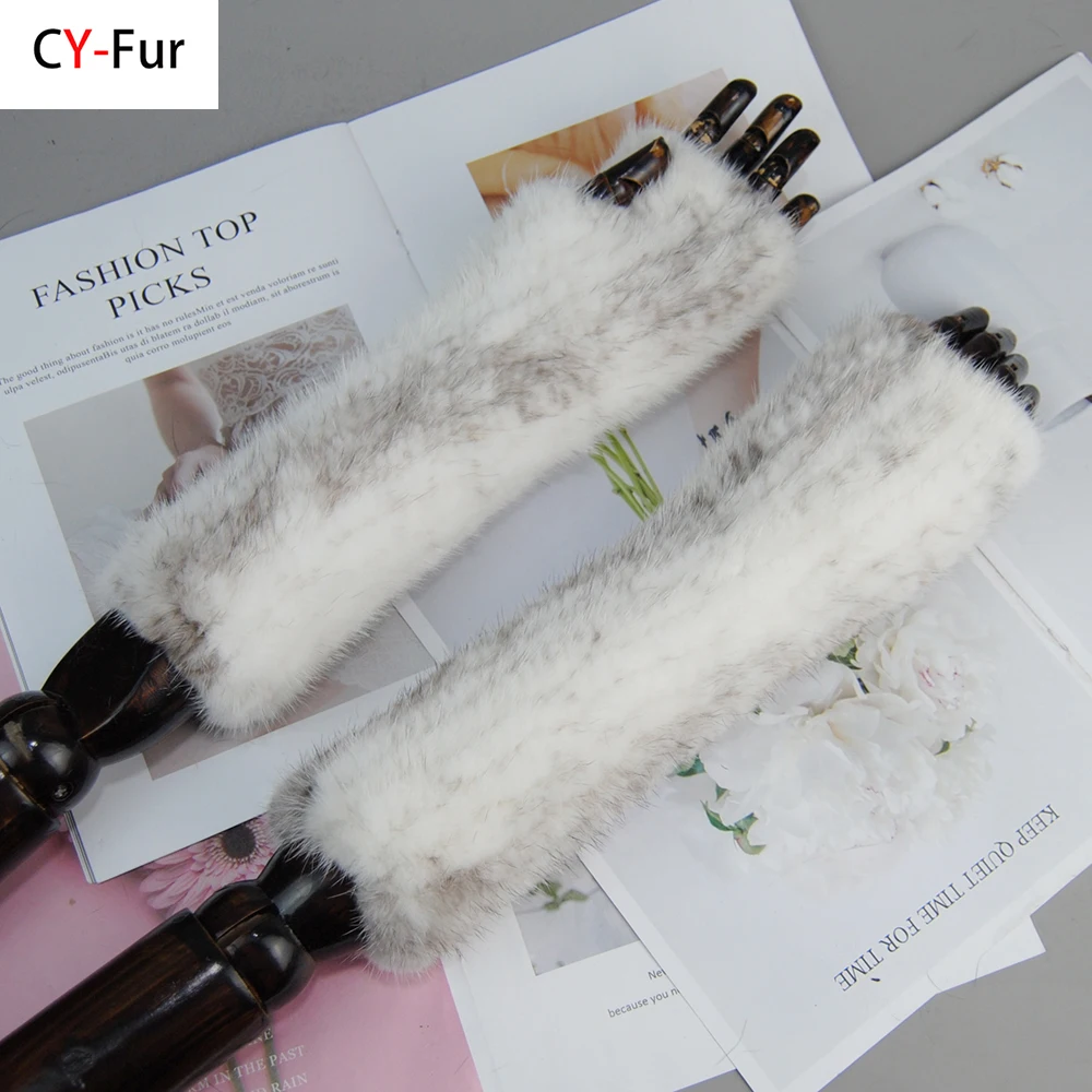 New Women 100% Real Genuine Knitted Mink Fur Mittens Winter Warm Lady Real Fur Fingerless Gloves Handmade Knit Mink Fur Mitten