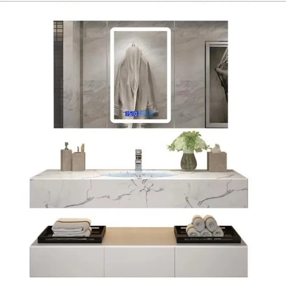 Wall-mounted bathroom vanity furniture, plywood with marble counter bathroom furniture vanity