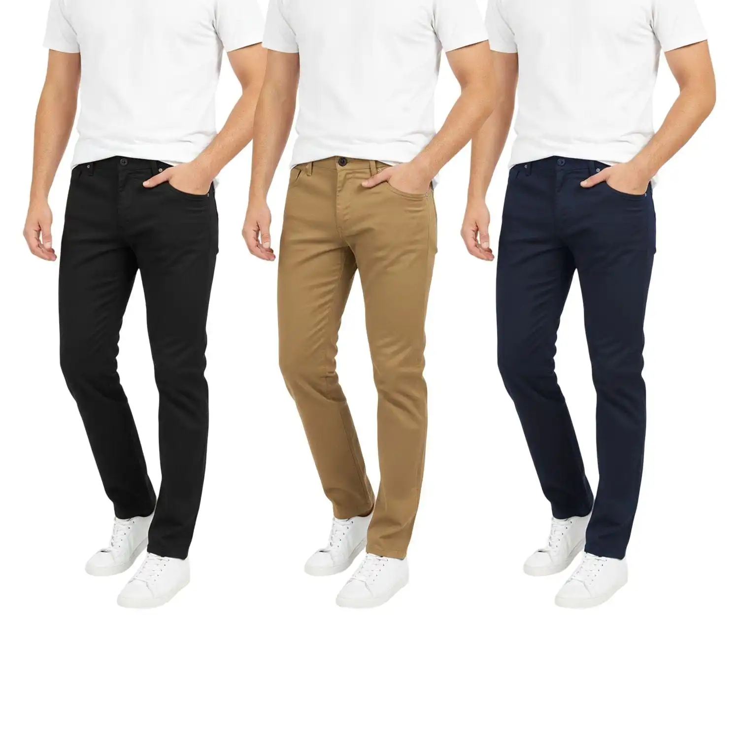 

Mens 3 Pack Chinos Slim Fit Stretch Pants