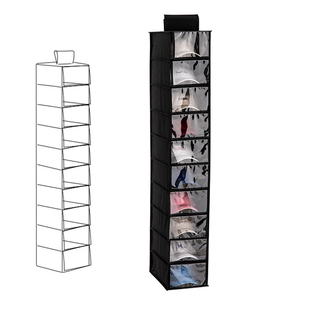 Hat Rack with Dust Shield 10 Shelf Organizer with Dust Proof Hat Shoes Socks Holder & Cap Organizer