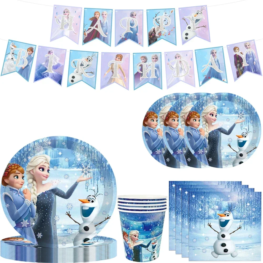 Disney Frozen happy birthday party paper Disposable Tableware Series for 10 guest baby shower girl favor event  party decoration