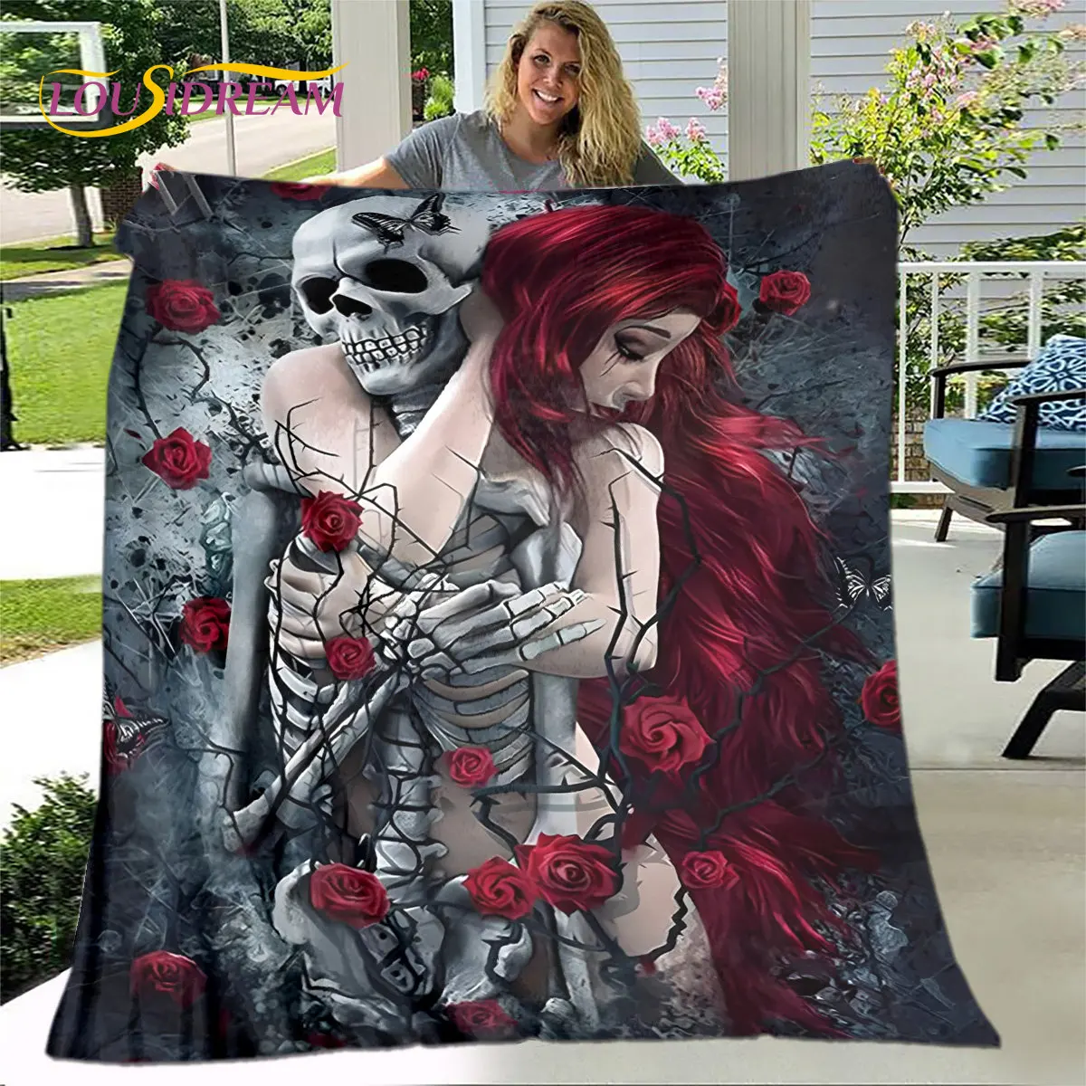 Gothic Horror Female Skull Dead Girl 3D Soft Plush Blanket,Flannel Blanket Throw Blanket for Living Room Bedroom Bed Sofa Picnic