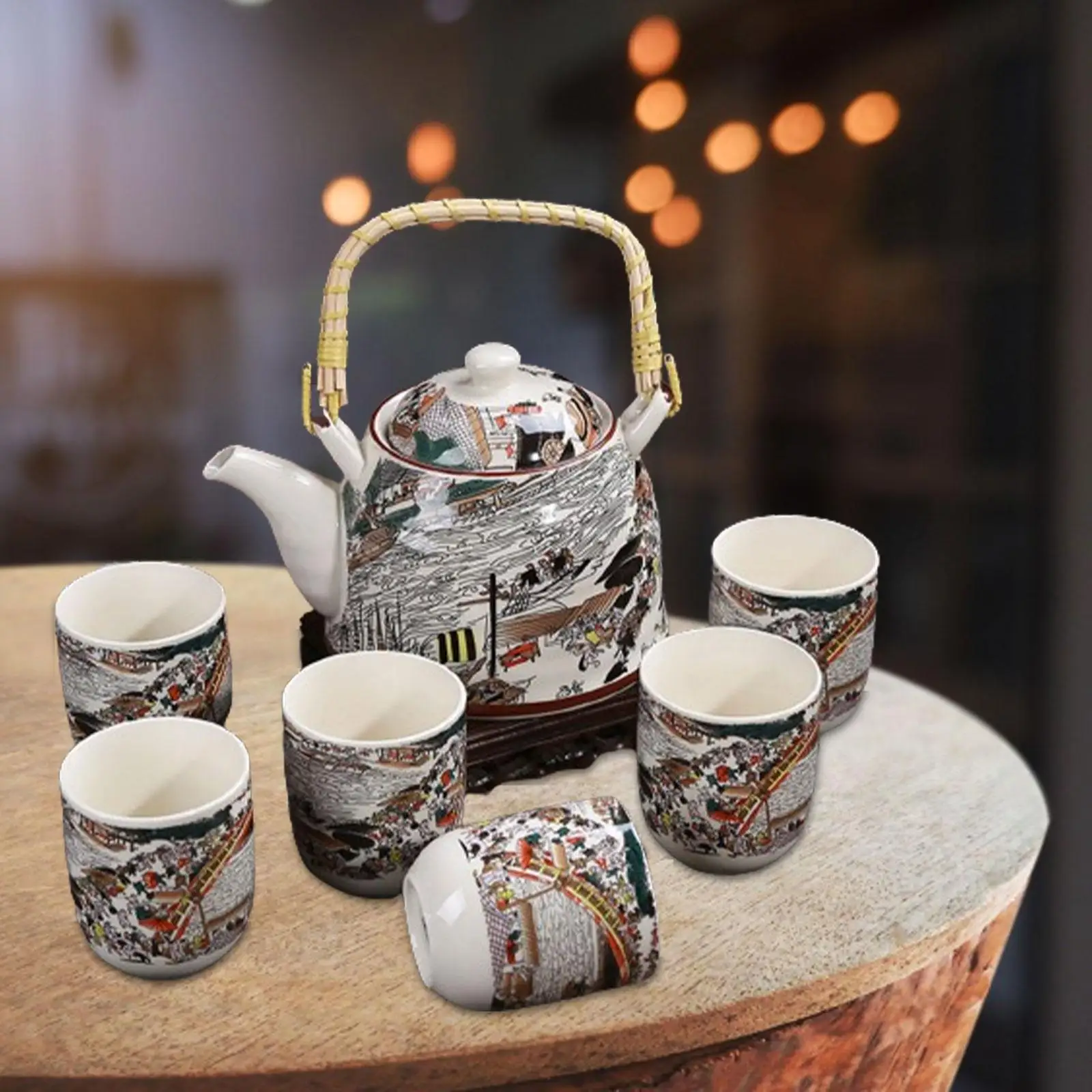 Porcelain Tea Set Teapot with 6 Cups Set Blooming And Loose Tea Leaf