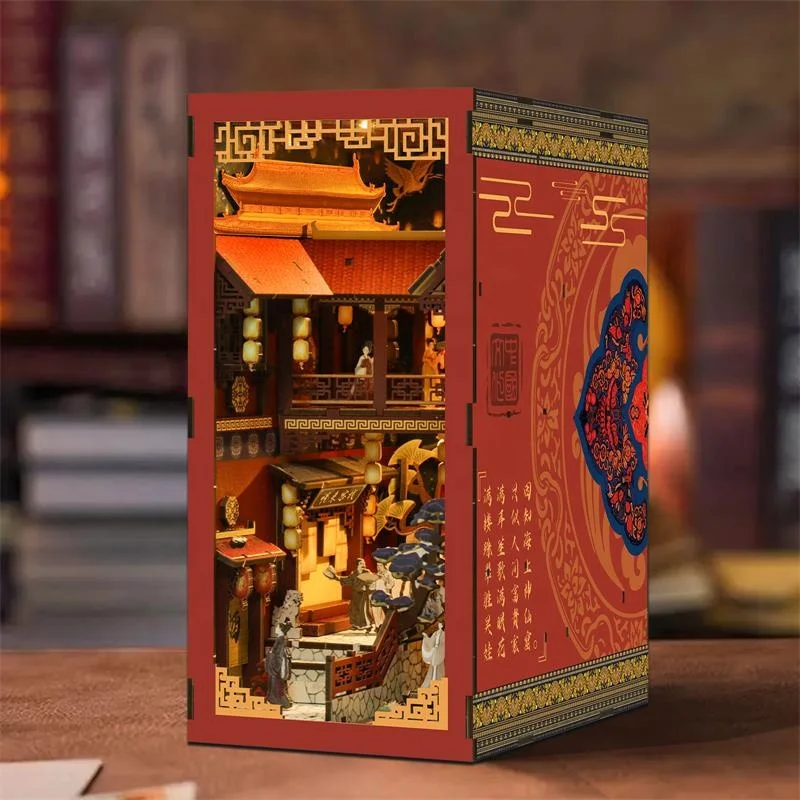 DIY Wooden Book Nook Insert Kit Doll Houses Building Toys Book Nook Kit Handmade 3D Miniature House with LED Light for Kids Gift