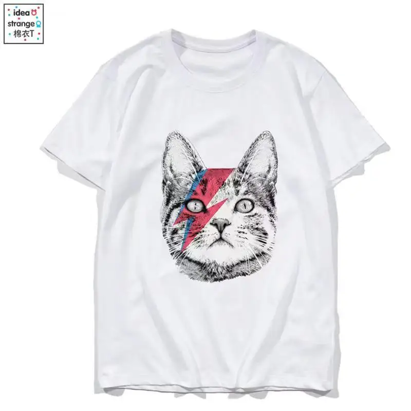 Stardust Cat Unisex Black & White T-Shirt graphic t shirts short sleeve t-shirts Harajuku Streetwear Summer O-neck Men clothing