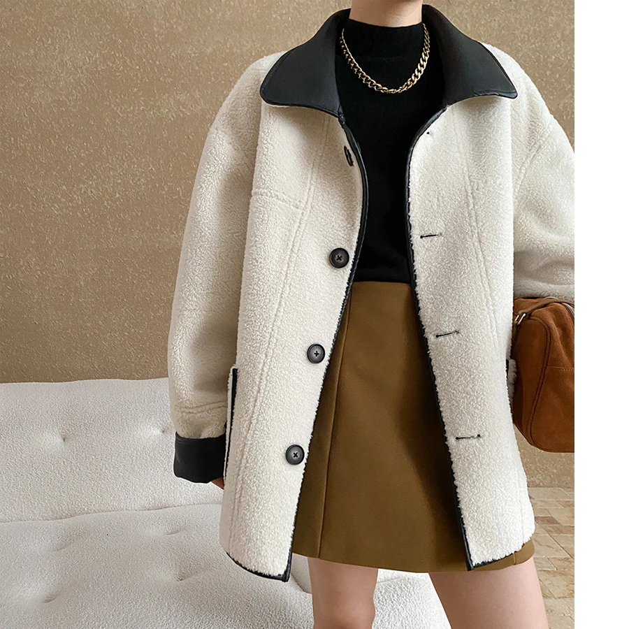 2024 New Women Winter Jacket Coat Warm Furry Two Way Wear Coats Turn Down Collar Long Sleeve Tops Women Parka Femme Coat