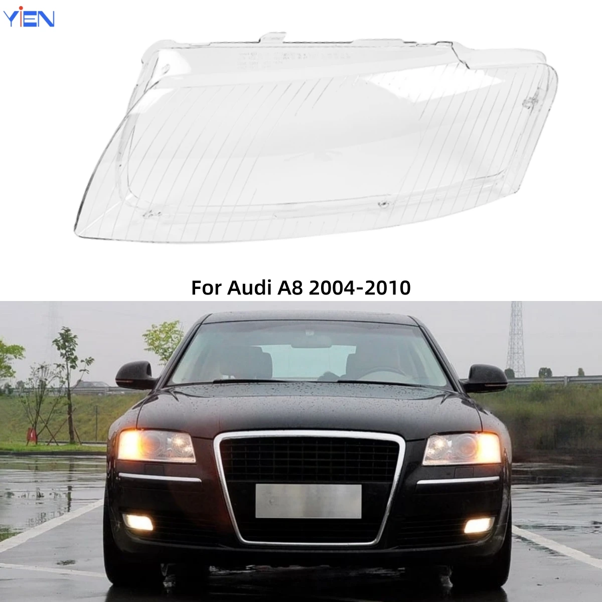 For Audi A8 2004 2005 2006 2007 2008 2009 2010 Vehicle Accessories Polycarbonate High Gloss Fully Transparent Lampshade Cover