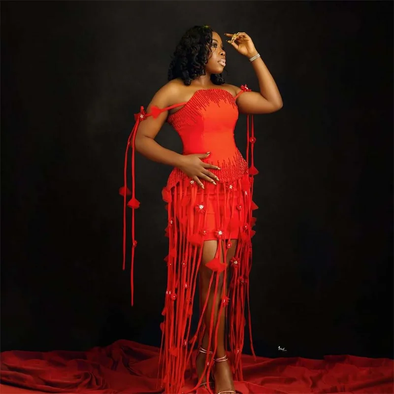 Vestido de fiesta rosa con perlas florales, vestido Sexy sin tirantes sin mangas, Mini vestido de novia corto para fiesta, bata Formal para invitados, boda y cumpleaños