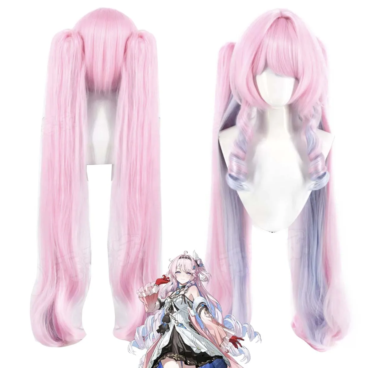 Image of Wuthering Waves Denia Cosplay-Perücke, Hochtemperaturfaser, 95 cm lang, rosa Ombre-Haar für Frauen, Spiel, Kostüm, Party