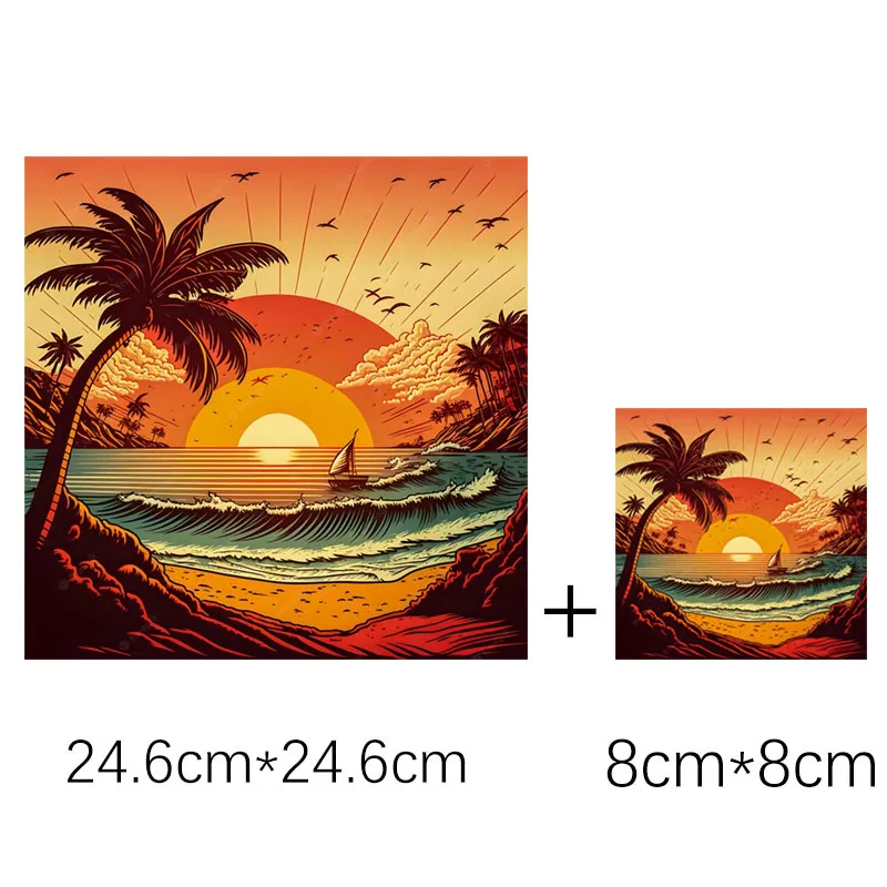 Romantic Island Beach Sunset and Sunrise DTF Sticker Heat Transfer Clothing Sticker Ironing DIY T-Shirt Washable Vinyl Patch