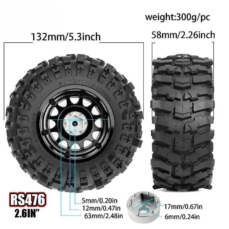 2.6'' RC metal Wheels and off-road climb Tires for 1/7 1/8 1/10 RC Crawler Car Axial RBX10 MJX H8H MK07 KM4