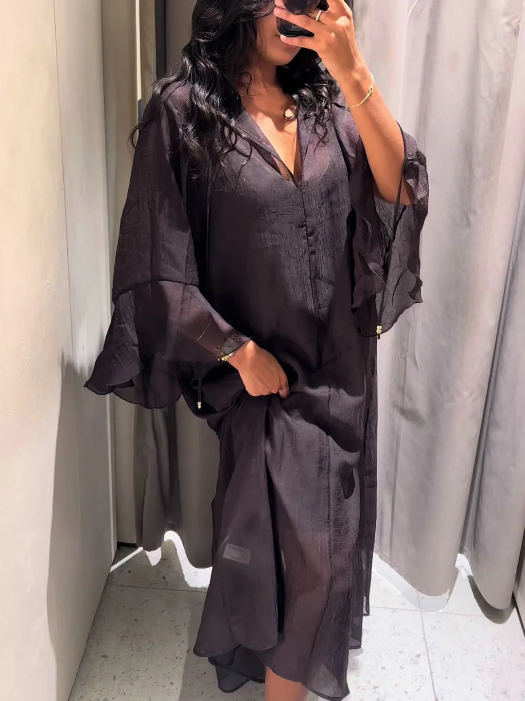 

Women's Loose Casual Long Dress 2025 Fashion Spring Summer with Waist Belt And Hanging Effect New Style