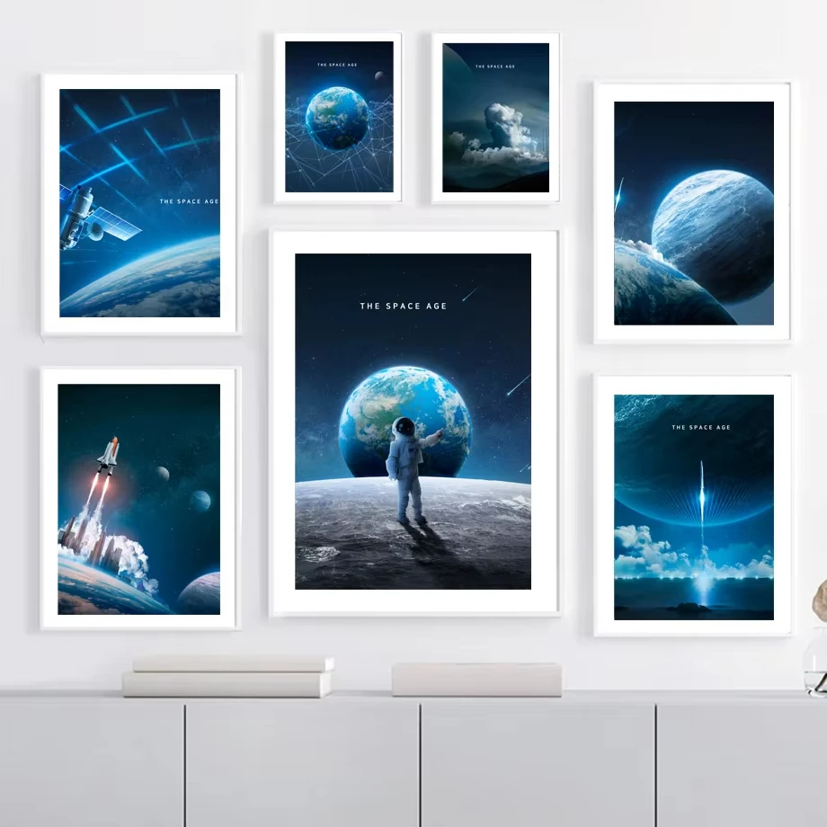 Wall Art Space Astronaut Rocket Moon Space Age Space Station Canvas Painting Nordic Poster Living Room Home Decoration Pictures