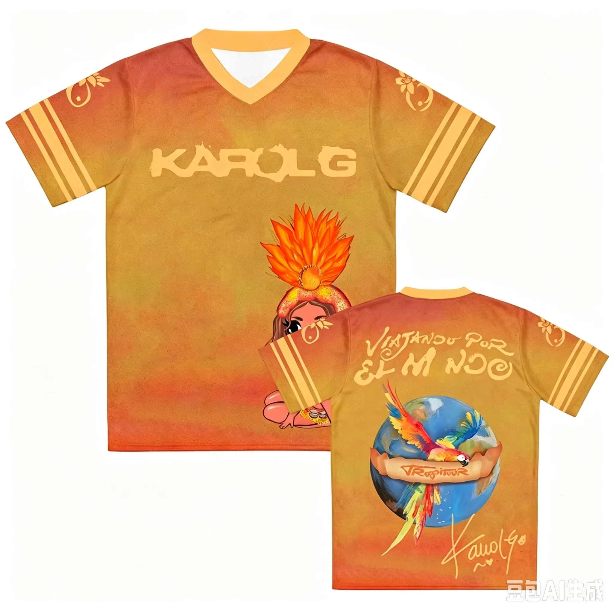 FamilyMatching Karol G Colombia Graffiti Soccer Jersey Tropic Gusto Cartoon Print Short Sleeve Breathable Football Fan Shirt Top