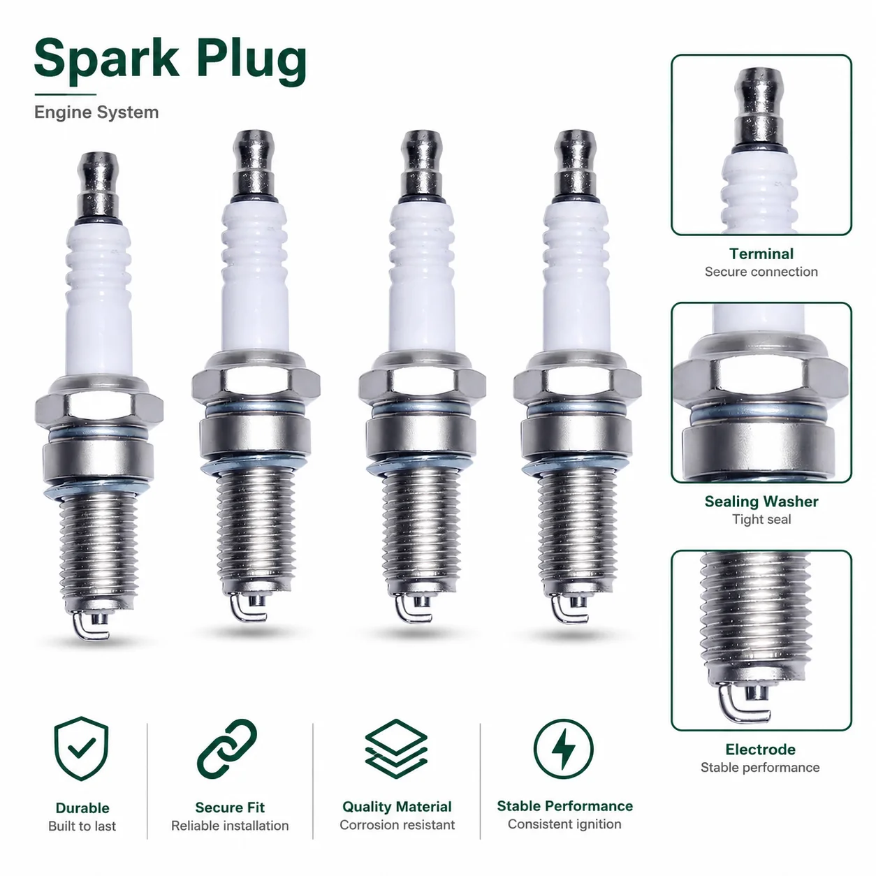 4 Pack Spark Plug Kit Replacement For Kohler XT675 XT650 XT149 XT800 XT775, 14 132 11-S Ignition Plug Set, Small Engine Parts