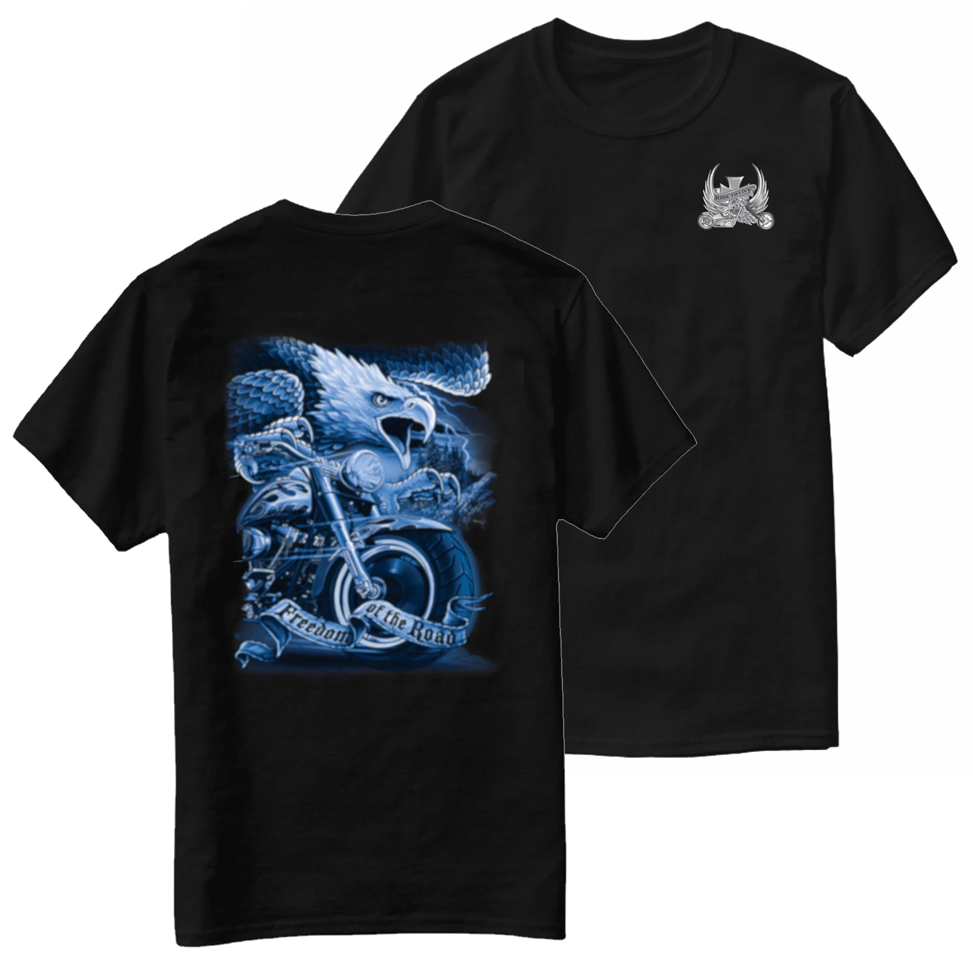 

Freedom of The Road Eagle Classic Motorcycle Chopper T-Shirt 100% Cotton O-Neck Short Sleeve Summer Casual Mens T-shirt