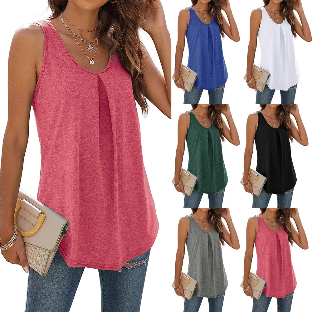 

2024 popular solid color women's tailcoat vest loose summer top V-neck sleeveless vest fashionable