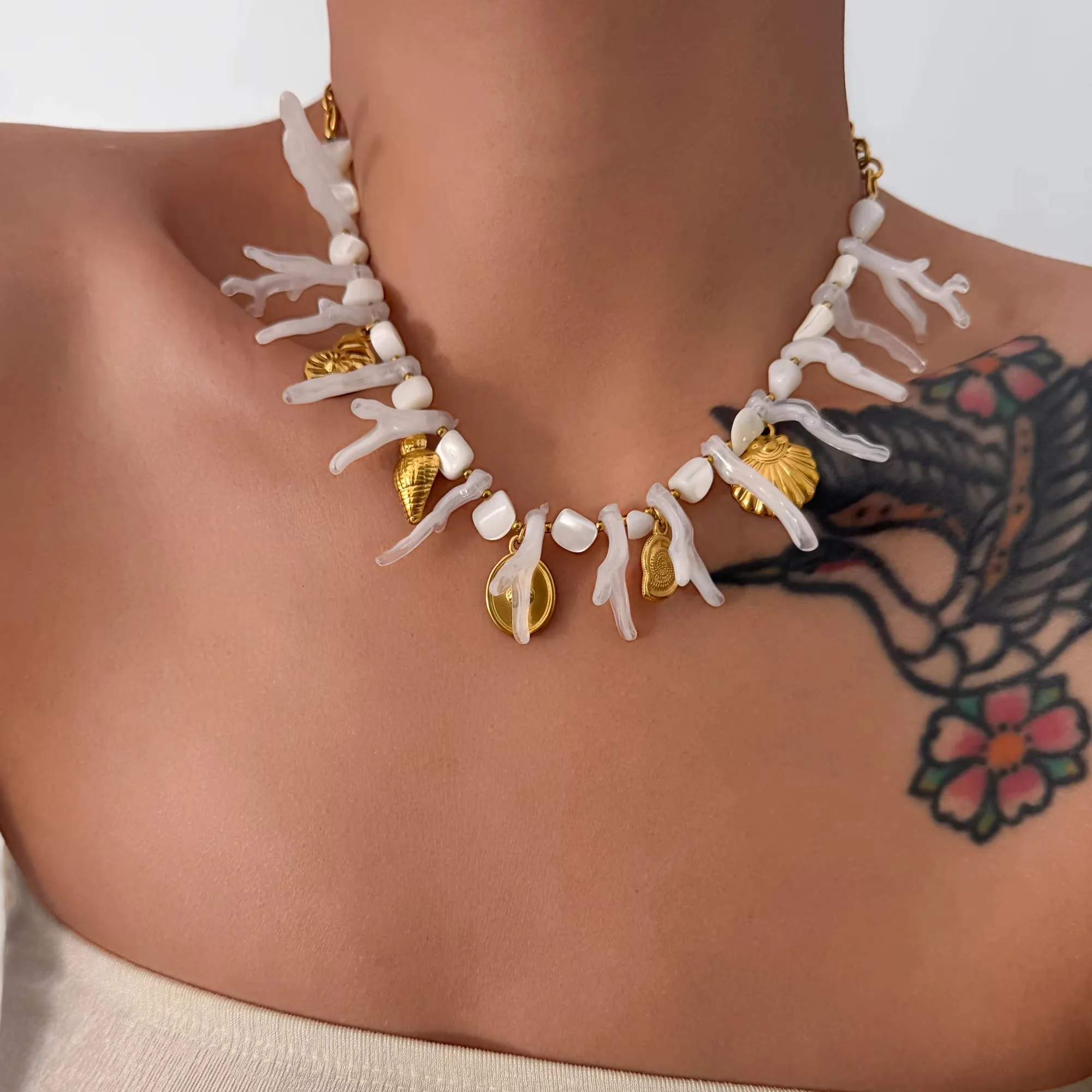 

Boho Tarnish Free из нержавеющей стали с покрытием из 18-каратного золота, модный дизайн, морская звезда, коралловая ракушка, сделай сам, персонализированное ожерелье из бисера для женщин