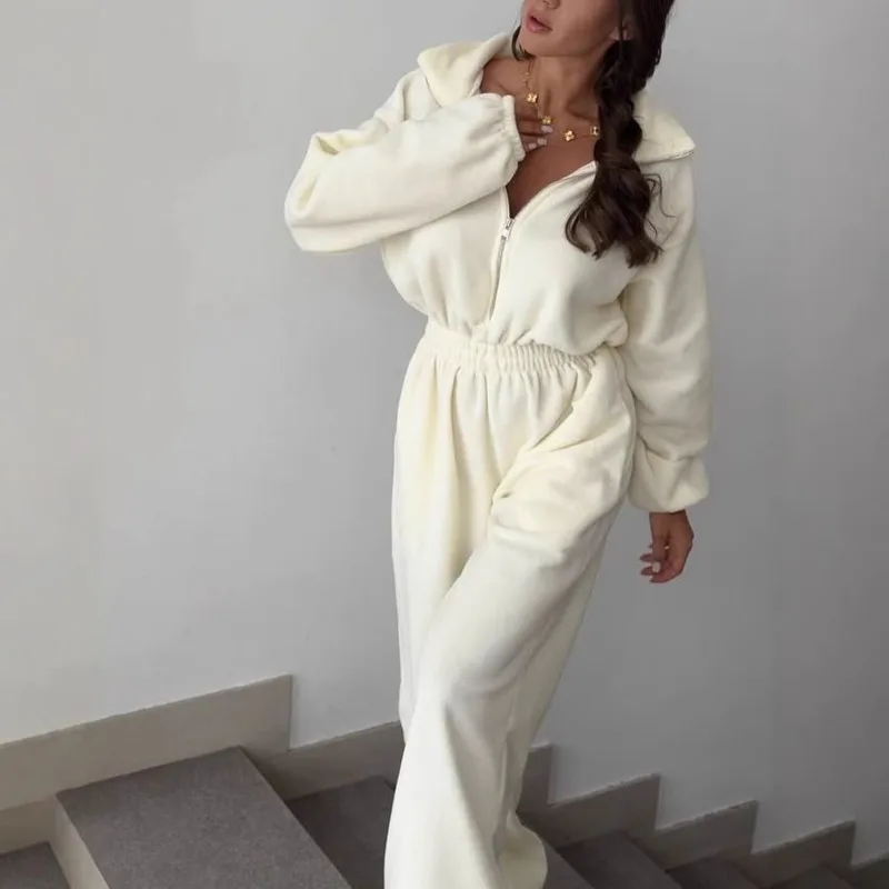 Women’s Spring Autumn Jumpsuit Fashionable Long Sleeve Half Zipper Relaxed Fit Bodysuit With Elastic Waist For Casual Wear New