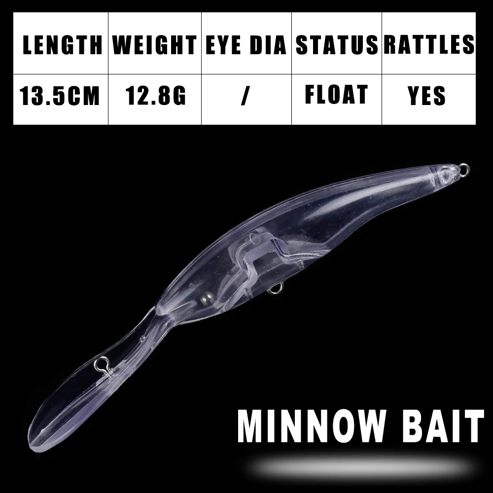 Dr.Holife 15PCS/LOT Unpainted Minnow Blanks Lure 13.5CM 12.8G Deep Water Floating Minnow Bait Rattles Hard Bait For DIY  Lures