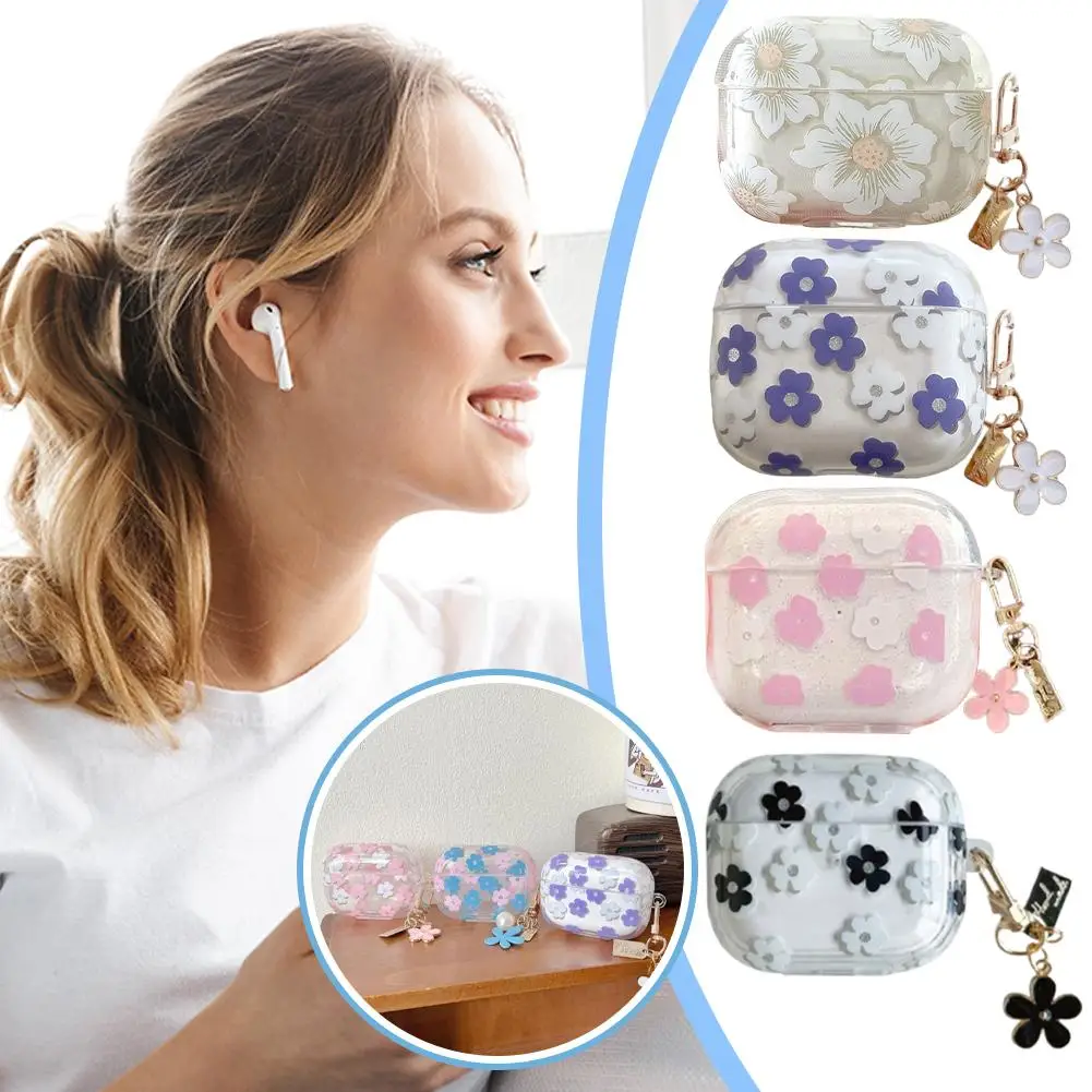 Для airpods 1 и 2 airpods 3 airpods pro2 антижелтий гибкий защитный чехол из ТПУ точная подходит для красоты с 3D цветочным узором