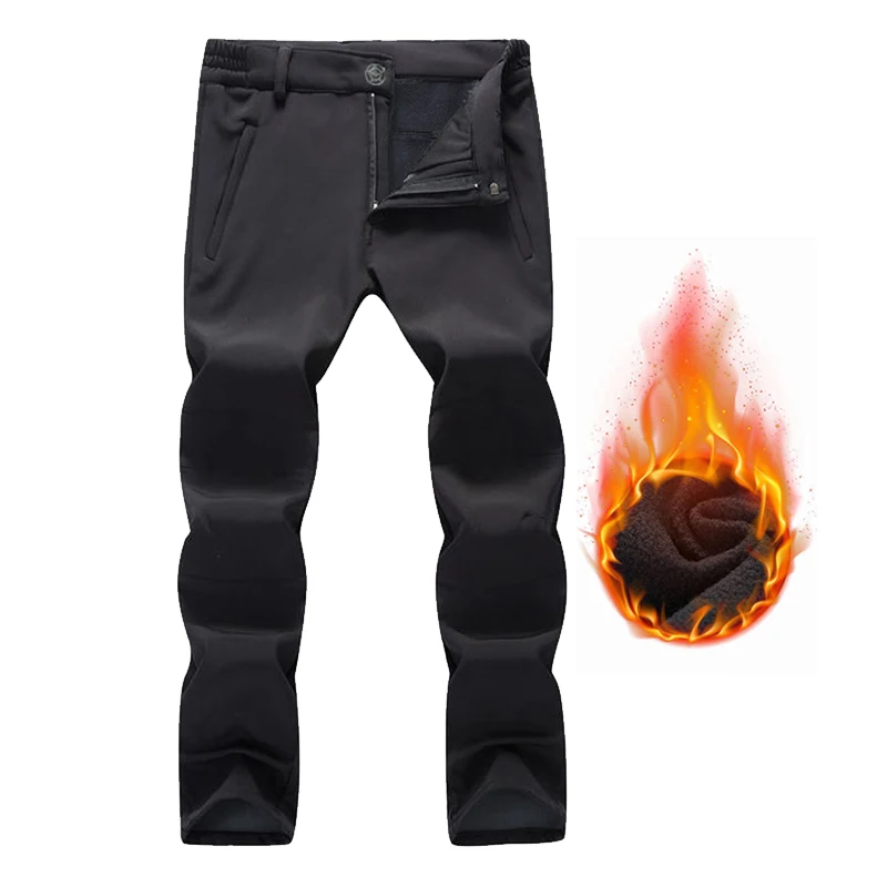 Winter Fleece Men Pants Hiking Climbing Camping Waterproof Work Pants Outdoor Sports Mountaineering Skiing Warm Trousers