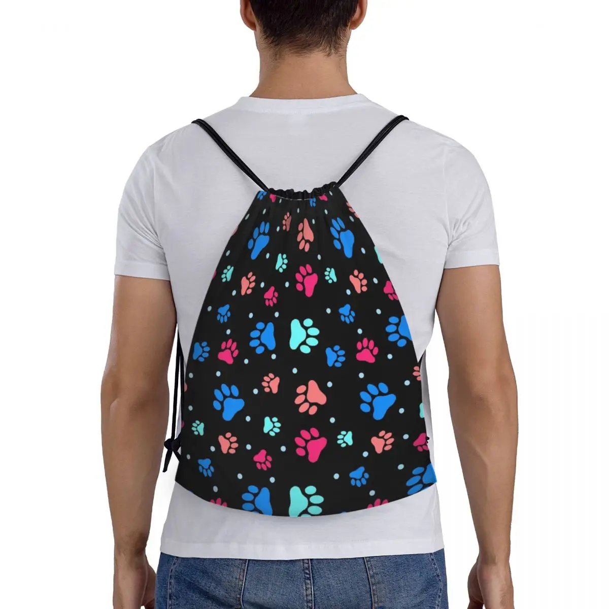 Custom Color Dog Paw Prints Drawstring Backpack Women Men Gym Sport Sackpack Portable Training Bag Sack