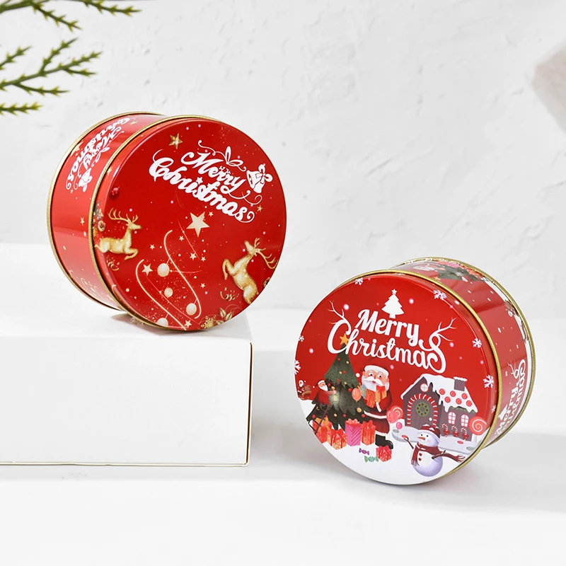 Christmas Round Tinplate Candy Tin Can Metal Candle Jars Making Containers Jewelry Spice Tea Storage Gift Case Christmas Gift