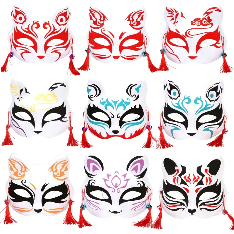 Anime topeng Demon Fox buatan tangan Topeng Jepang Topeng setengah muka topeng Festival bola Kabuki Kitsune topeng Cosplay Prop