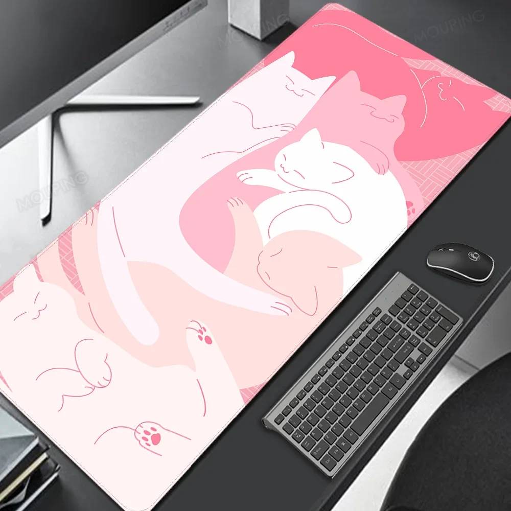 Kawaii Cat Mouse Pad, Tapete de Mesa Bonito, Tapete Gamer Japão, Grandes Mesas de Computador Acessórios, Laptop Gaming Mats, Preto