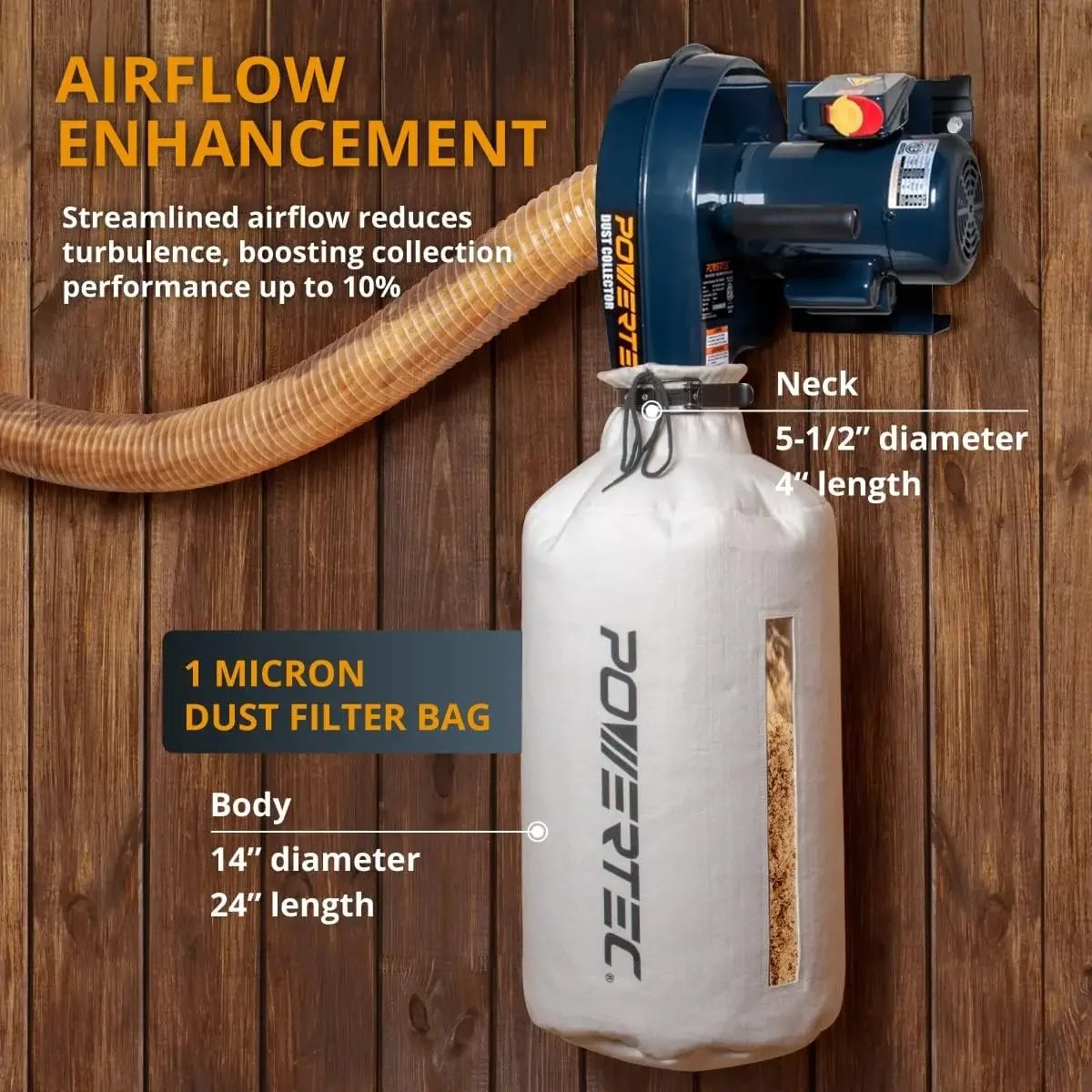 Coletor de montagem em parede com sacos coletores de 1 mícron, coletores para coleta de madeira