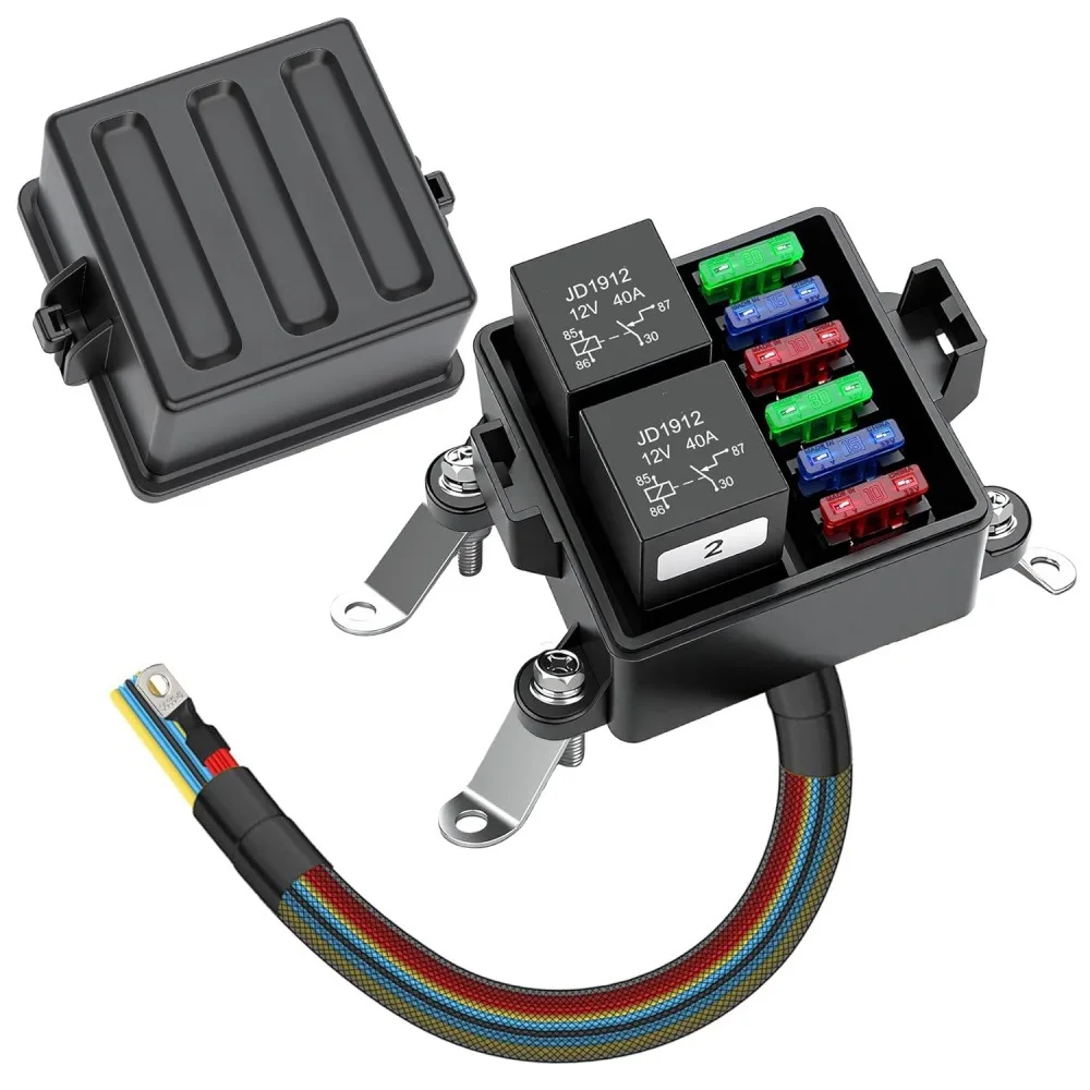 

2-контактный блок предохранителей 12 В/24 В, 4-контактный, 5-контактный, 2 реле и 6 держателей предохранителей ATCATO, подходящие для модификации и установки грузовиков и автофургонов.