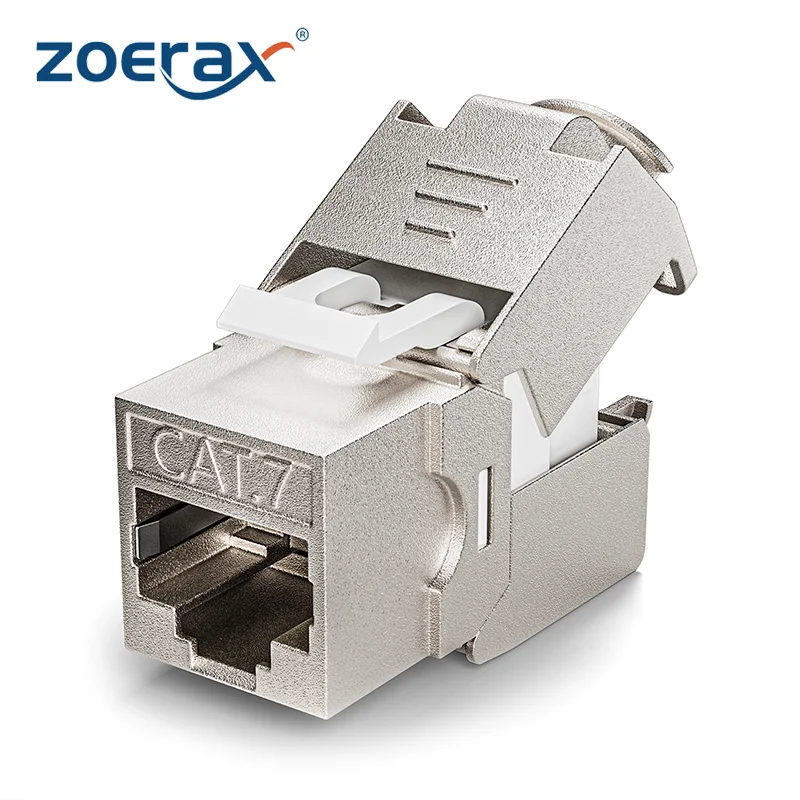 ZoeRax Shielded RJ45 CAT8 Cat7 Cat6a Keystone Jack STP Tool-Free Coupler 180 Degree Type Zinc Alloy Module Adapter Coupler