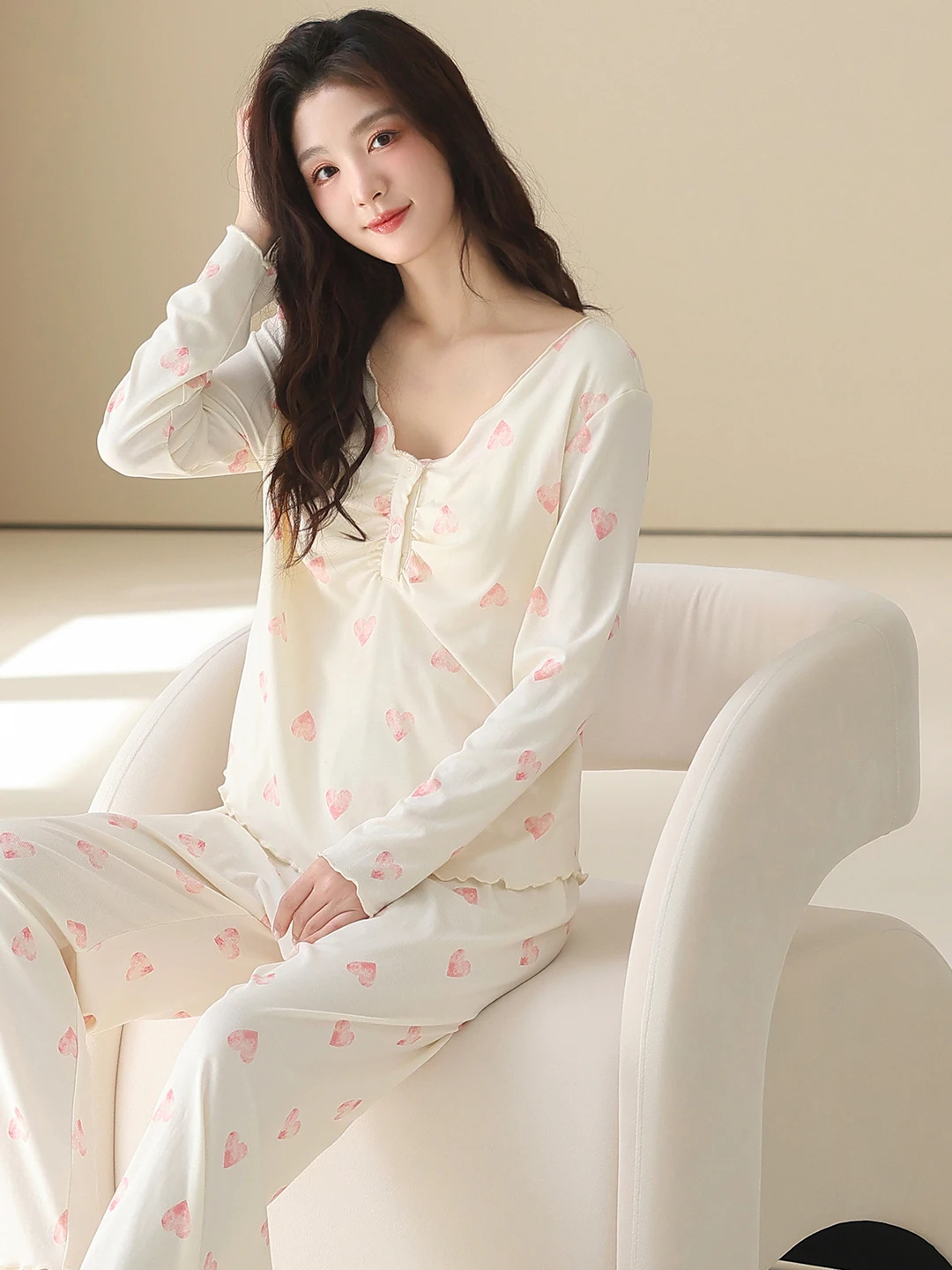 pigiama-da-maternita-a-maniche-lunghe-in-modal-stile-dolce-con-imbottitura-sul-petto-set-di-abbigliamento-per-la-casa-ideale-per-l'allattamento-primavera-autunno-morbido-e-confortevole-per-la-cura-del-neonato