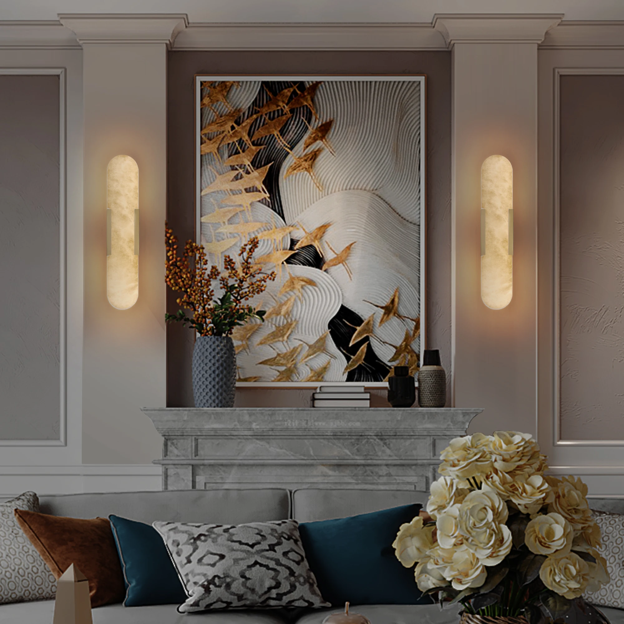 

Роскошный настенный светильник из 2 штук из натурального испанского мрамора, матовый золотой металлический каркас, декоративные настенные светильники для гостиной, фойе, ванной комнаты