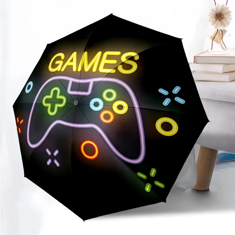 

Gamerspad Themed Folding Umbrella Fashion Auto-Open 8 Iron Ribs Plastic Handle Foldable Sunshade Perfect Christmas Gifts