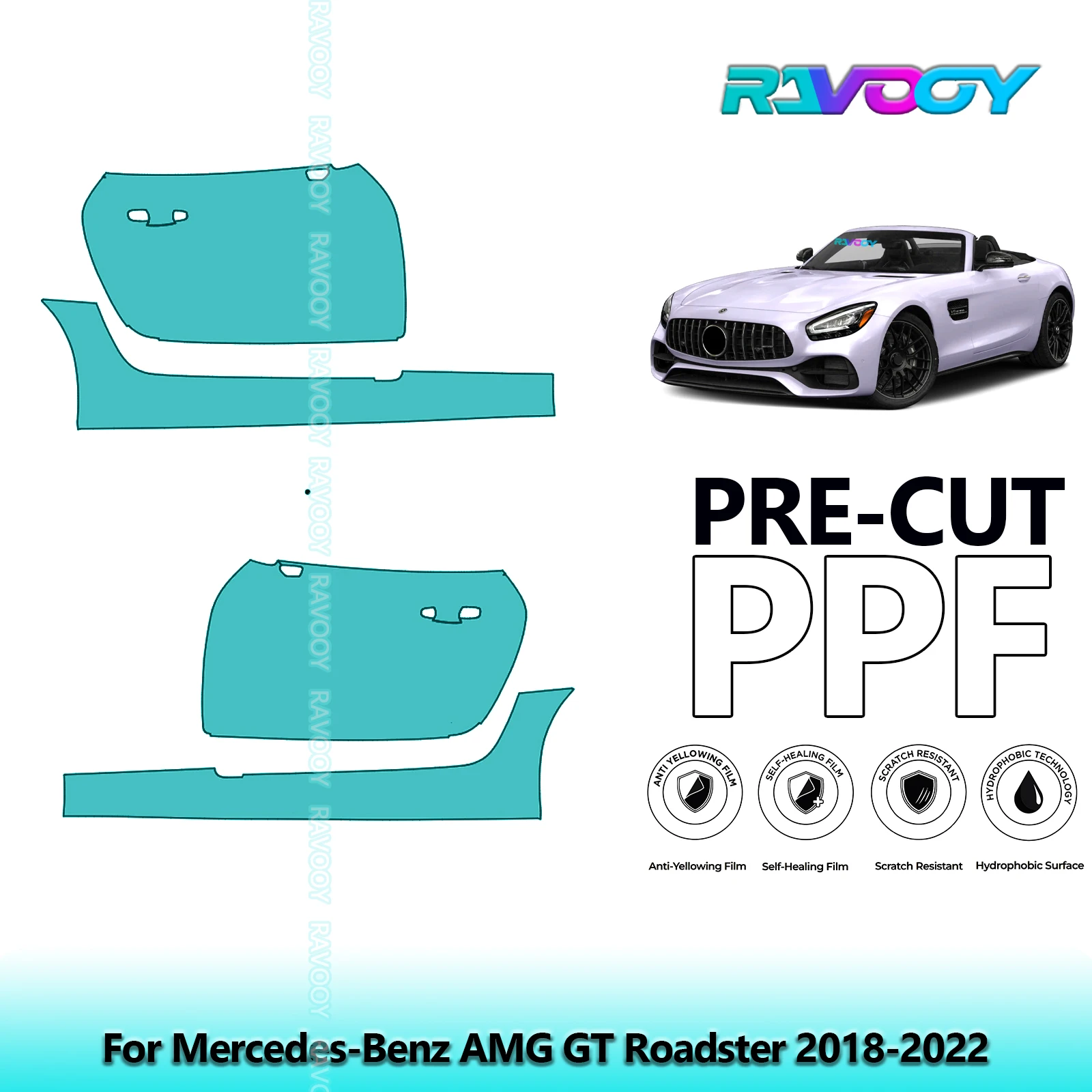 

For Mercedes-Benz AMG GT Roadster 2018-2022 8.5mil Clear Matte Pre-Cut PPF Door & A/B Pillar Kit TPU Paint Protection Film Set