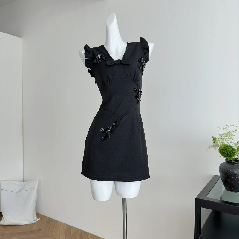 

Bow Dress Summer French Retro Small Short Skirt Waist Thin Skirt Temperament Fashionable and Comfortable High Quality High Grade