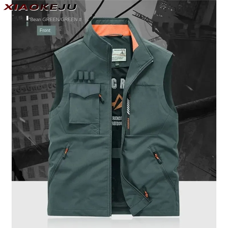 

Big Camping Vest Male Size Clothes Fishing Vests Professional Work Sleeveless Jacket Multi-pockets Men's Leather Hunting Leisure