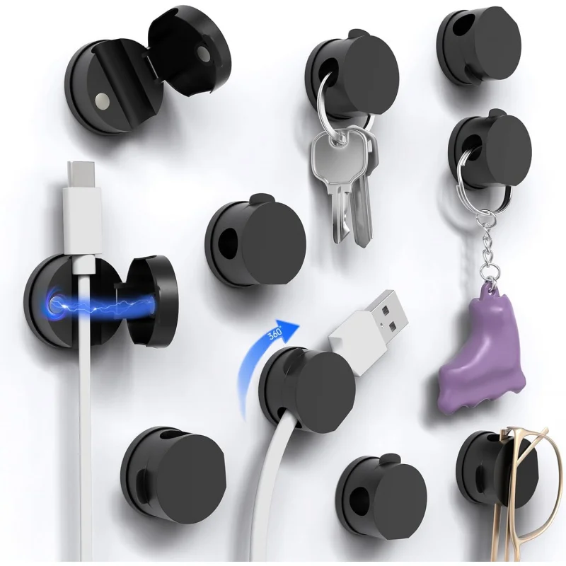 Magnetische clips Snoerorganizer 10 360 °   Zelfklevende telefoonsnoerhouder Bureau, nachtkastje, auto, thuis, kantoor