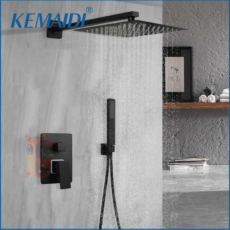 

KEMAID Matte Black Rainfall Shower Faucet Systerm W/ Embedded Box Valve Wall Mounted Shower Faucets 2 Way Function Mixer Gold