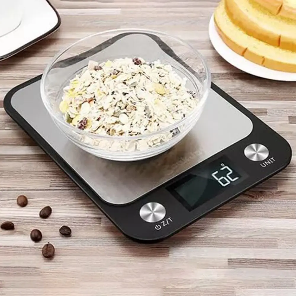 Stainless Steel Electronic Kitchen Scale Rechargeable LED Display Digital Scales Convertible Units Thin Food Scales Seasonings
