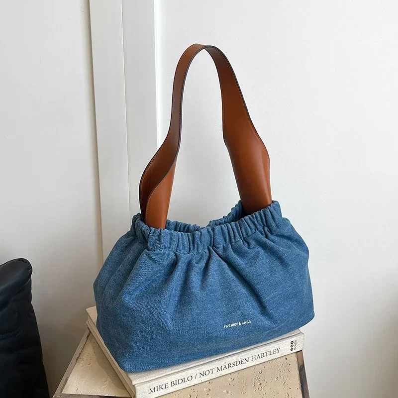 Sac fourre-tout doux en tissu denim de grande capacité, sacs initiés sous les bras polyvalents, fil à coudre, loisirs et mode, haute qualité, nouveau, 2024