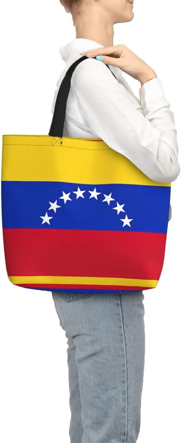 Vlag Van Venezuela Stijlvolle Draagtas, Gemak Tas, Boodschappentas-Groot Met Rits, Voor Dames