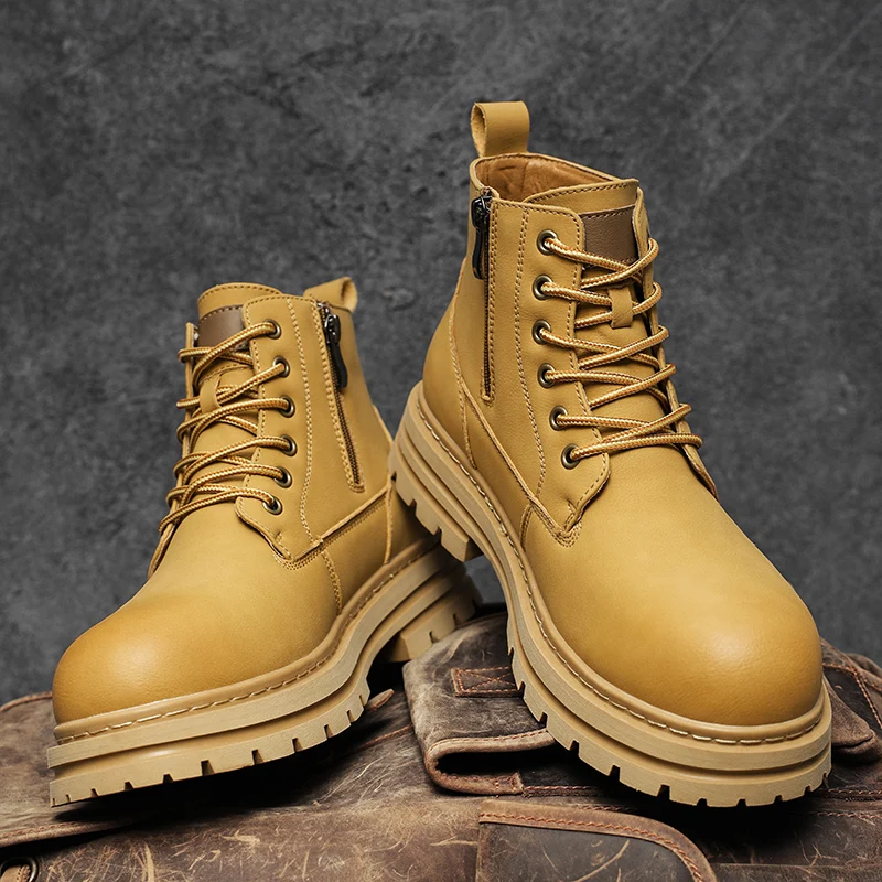 

Высокие мужские ботинки, мотоциклетные ботинки спецодежды в британском стиле, летние черные ботинки с боковой молнией, мужские ботинки из мягкой кожи со средней посадкой