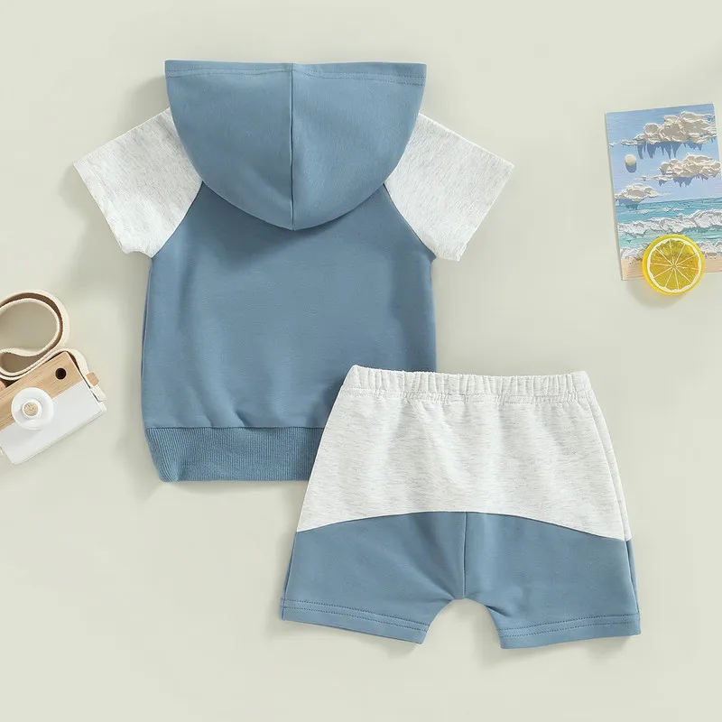 Ropa con capucha para bebés y niños pequeños, conjuntos cortos de verano 2023, Tops con capucha de manga corta, pantalones cortos con cordón, trajes